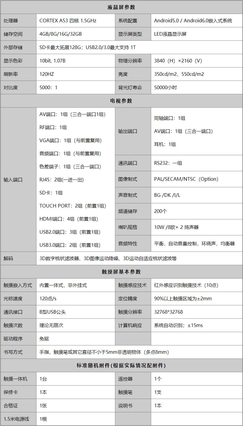 教學平板一體機配置參數(shù)